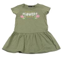 Khaki bavlnené šaty s růžemi a nápisom Blue Seven