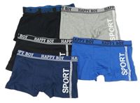 5x boxerky - 2x černé + šedé melírované + tmavomodré + modré