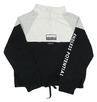 Bielo-čierno-sivá crop mikina s nápisom H&M