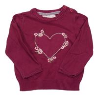 Vínový sveter so srdcem s kvetinami Primark