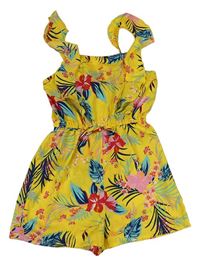 Žluto-barevný květovaný lehký kraťasový overal Primark