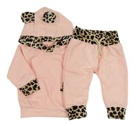 2 set - Ružová ľahká mikina s leopardími prvky a kapucí + ľahké tepláky