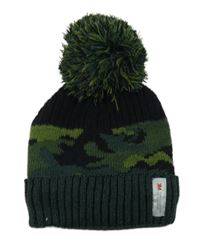 Černo-zelená army pletená čepice s bambulí Tu