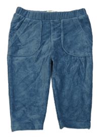 Tmavomodré rebrované zamatové nohavice s vreckami