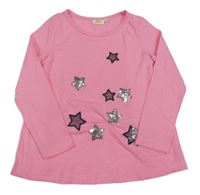 Neonově růžové triko s hvězdami z flitrů kids