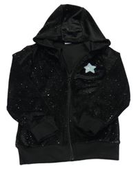 Čierna zamatová trblietavá prepínaci mikina s hviezdičkou a kapucňou Kiki&Koko