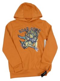 Nové - oranžová mikina s dinem a kapucí dunnes