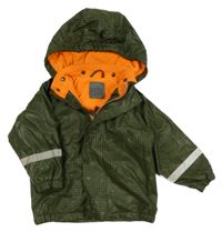 Tmavozelená vzorovaná nepromokavá zateplená bunda s kapucí 