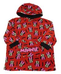 Červená plyšová oversize domácí mikina s Minnie a kapucí Disney
