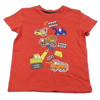 Červené tričko s bagrami a flitrami Kiki&Koko