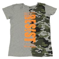 Šedo-khaki tričko s army pruhom a nápisom Chapter young