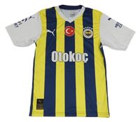 Žluto-tmavomodro-bílý pruhovaný fotbalový dres Puma