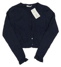 Nové - tmavomodrý lehký propínací crop svetr M&S