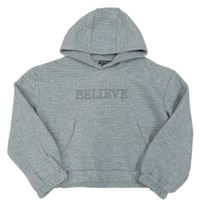 Sivá rebrovaná crop mikina s nápisom a kapucňou Primark
