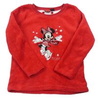Červená chlpatá mikina s Minnie Disney
