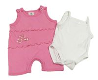 2set - Ružové na traké kraťasy s vážkami + biele body