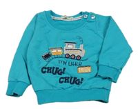 Svetlomodrá mikina s vlakem a nápismi