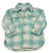 Bielo-tyrkysová kockovaná flaušová košeľová bunda Primark