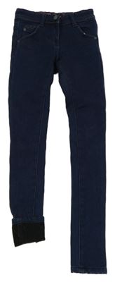 Tmavomodré zateplené skinny teplákové rifle Manguun