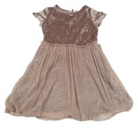 Staroružové zamatové šaty s třpytivou tylovou sukní Sinsay