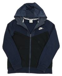 Tmavomodro-černá propínací mikina s logem a kapucí Nike