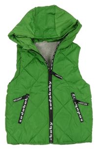 Zelená šusťáková zateplená vesta s nápisy a kapucí 