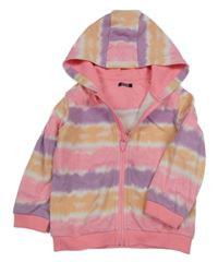 Bílo-růžovo-fialovo-oranžová pruhovaná propínací mikina s kapucí 