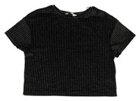 Čierno-strieborné zamatové bodkovaná é crop tričko Peacocks