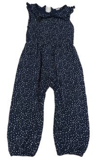 Tmavomodrý bodkovaná ý nohavicový overal s volánikmi Topomini
