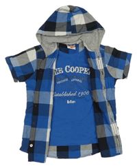 Modro-bílo-černá kostkovaná košile s všitým tričkem a kapucí Lee Cooper