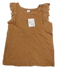 Nové - Hnedý top s volániky s madeirou ZEEMAN