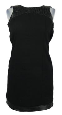 Dámské černé šaty s koženkovým výstřihem Only 