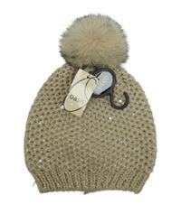 Nové - Dámska béžová trblietavá čapica s brmbolcom Oasis