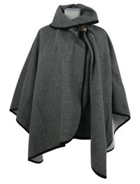 Dámske sivé flaušové kabátové pončo so sponou