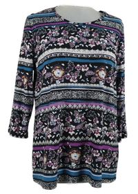 Dámske čierno-farebné kvietkovane tričko s kamienkami C&A