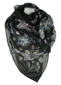 Dámský černý květovaný šátek