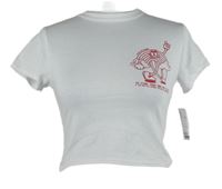 Nové - Dámske biele crop tričko s potlačou