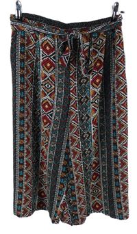 Dámské černo-barevné vzorované culottes kalhot s opaskom Primark