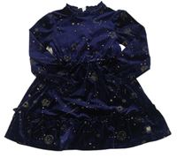 Tmavomodré zamatové šaty s hviezdičkami a mesiacmi zn. M&S