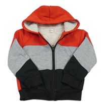 Červeno-šedo-černá zateplená propínací mikina s kapucí