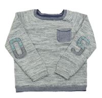 Tmavomodro-biely melírovaný sveter s vreckom S. Oliver