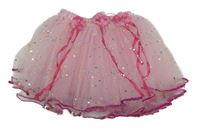 Svetloružová tylová sukňa s flitrami a kvietkami