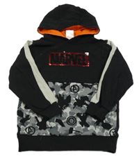 Černo-šedá mikina s nápisem z flitrů a kapucí Marvel