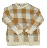 Bielo-hnedo-modrý kockovaný sveter H&M