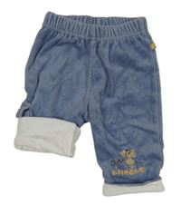 Modré zamatové podšité nohavice s myškou a nápisom