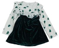 Bielo-zelené šaty so srdiečkami a sametovou sukní Shein