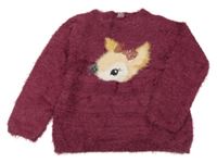 Vínový huňatý sveter so srncem Dopodopo