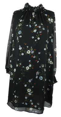 Dámské černé šifonové šaty s kytičkami H&M