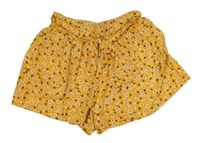 Žlto-bielo-čierne kvetované sukňové kraťasy Candy