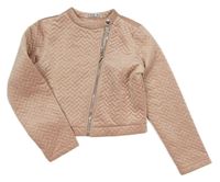 Světlerůžová sametová prošívaná crop bunda 